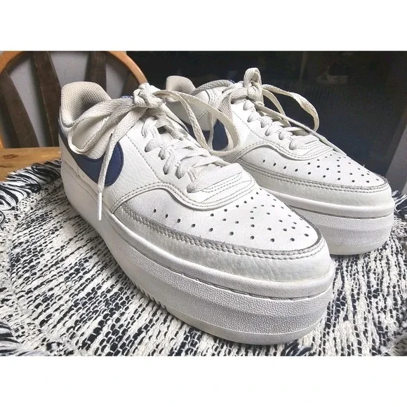 Nike Court Vision Alta Sail/D-Blue Women's Leather Sneakers - Size 7.5 - Picture 7 of 13